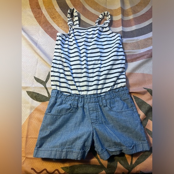 3/$10 Crazy 8 Blue and White Striped Romper - Picture 3 of 5